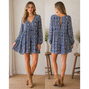 Show Me Your Mumu Blue Ditsy Floral Babydoll Dress Cottagecore Fairycore Boho M